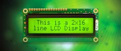 Das ist ein Charakter LCD Display auf grünem Hintergrund.