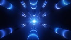 Blaue Lichtstrahlen, die Fiber Optical Transceivers darstellen.